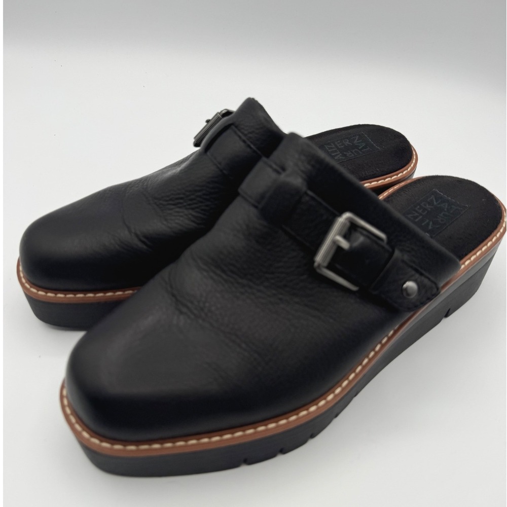 Naturalizer Darry Black Leather Platform Mules Buckle Clog Shoes Womens 8.5